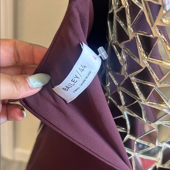 Bailey / 44 Leilani Burgundy Slip Dress with Feather Hem - Picture 10 of 12